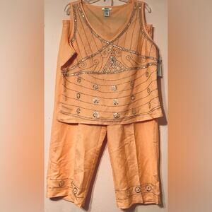 NWT Dress-U peach sleeveless lightweight rayon blouse pant set size 18